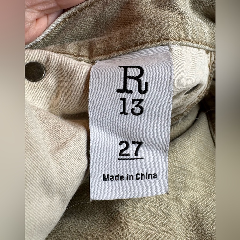 R13 Women's Straight Leg Jeans in Khaki - Picture 6 of 14